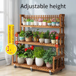 Solid Wood Hanging Flower Rack Living Room Modern Simple Multi-storey Movable Balcony Floor Type Green Rose Rack Indoor Ordinary Belt Wheel 105 [adjustable Floor Height]