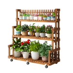 Solid Wood Hanging Flower Rack Living Room Modern Simple Multi-storey Movable Balcony Floor Type Green Rose Rack Indoor Ordinary Belt Wheel 105 [adjustable Floor Height]