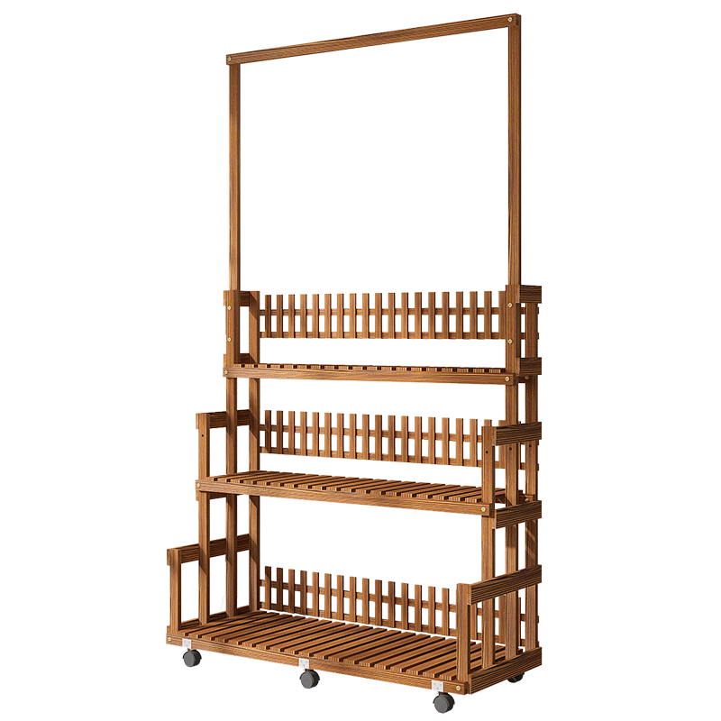 Solid Wood Hanging Flower Rack Living Room Modern Simple Multi-storey Movable Balcony Floor Type Green Rose Rack Indoor Ordinary Belt Wheel 105 [adjustable Floor Height]