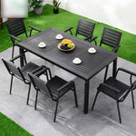 Outdoor Plastic Wood Tables And Chairs Villa Outdoor Courtyard Garden Leisure Balcony Tables And Chairs Combination 4 Armrest+ 1 Square Table 70cm