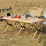 Egg Roll Table Solid Wood Outdoor Folding Table Chair Self Driving Camping Portable Solid Wood Picnic Table Set 120cm Egg Roll Table