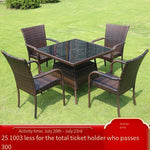 Outdoor Table And Chair Combination Leisure Courtyard Terrace Rattan Tea Table 90 CM Square Table + 4 Upgrade Rattan Chair