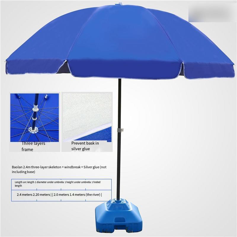 Large Outdoor Sunshade Stall Umbrella Sun Umbrella Double-layer 3 M Round Umbrella Blue 2.4 M Three-layer Frame Windproof + Silver Glue