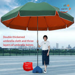 Large Outdoor Sunshade Umbrella Advertising Round Umbrella Canopy Folding 2.2 M Green Orange Double Layers (With Base)