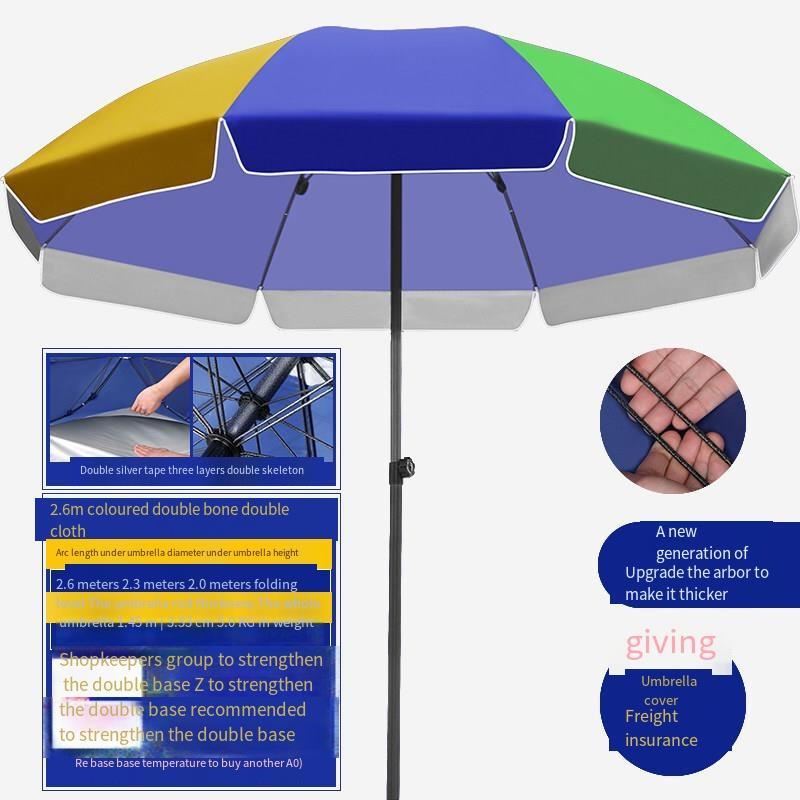 Large Outdoor Stall Umbrella Commercial Courtyard Umbrella Round Umbrella Thickened 2.6 M Double Bone Double-layer Color