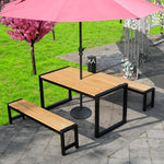 Antiseptic Wood Garden Table And Chair With Waterproof Sunscreen Umbrella Balcony Leisure Combination Table And Chair + Umbrella + Umbrella Holder