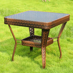 Outdoor Table And Chair Rattan Chair Outdoor Rattan High Back Armchair (2 Chairs 1 Table 60 CM Round Transparent Table) Brown Coffee Color