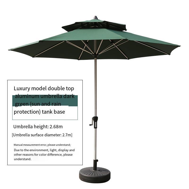 Outdoor Balcony Sun Umbrella Sunscreen Security Pavilion Outdoor Guard Roman Umbrella Dark Green Double Top Aluminum Center Pillar Umbrella + Base