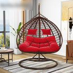 Double Hanging Basket Rattan Chair Domestic Use Indoor Single Hanging Orchid Rocking Chair Swing Net Red Lazy Outdoor Hanging Chair Coffee Color