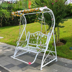 Outdoor Swing Indoor Hanging Basket Iron Hanging Orchid Rocking Chair Double Swing Hanging Chair White Lattice + Pedal + Awning With Chain