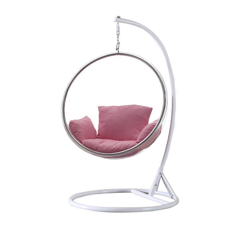 Hanging Chair Indoor Net Red Bubble Chair Space Acrylic Transparent Swing Lazy Balcony Hemisphere Creative Cradle Suspender With Pink Pad