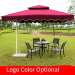 2.2m Iron 4-strand Umbrella With Marble Base Outdoor Sunshade Platform Roman Umbrella Red