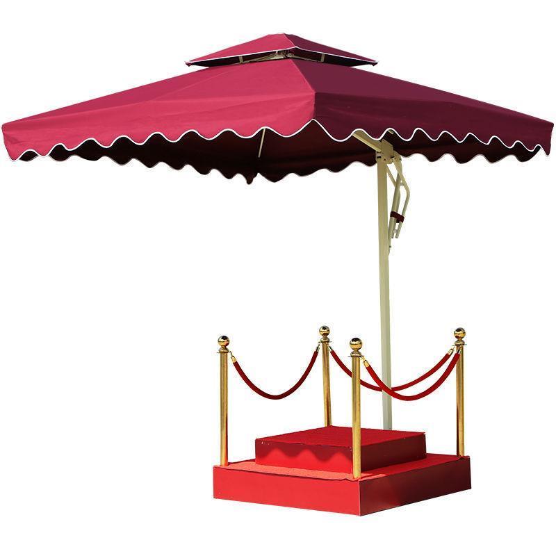 2.2m Iron 4-strand Umbrella With Marble Base Outdoor Sunshade Platform Roman Umbrella Red