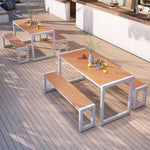 Outdoor Balcony Terrace Anticorrosive Wood Table Chair Combination Sunscreen Plastic Wood Long Table Black Bench 108 * 30 * 45