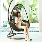 Hanging Basket Rattan Chair Single Family Hanging Chair Blue Lazy Hanging Basket Chair Indoor Swing Upgrade Ivory [cushion Carpet]