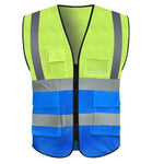 Yellow And Blue Breathable Safety Vest Mesh Type Multi Pocket Reflective Vest Traffic Protection Reflective Vest Warning Clothing Construction Road Maintenance