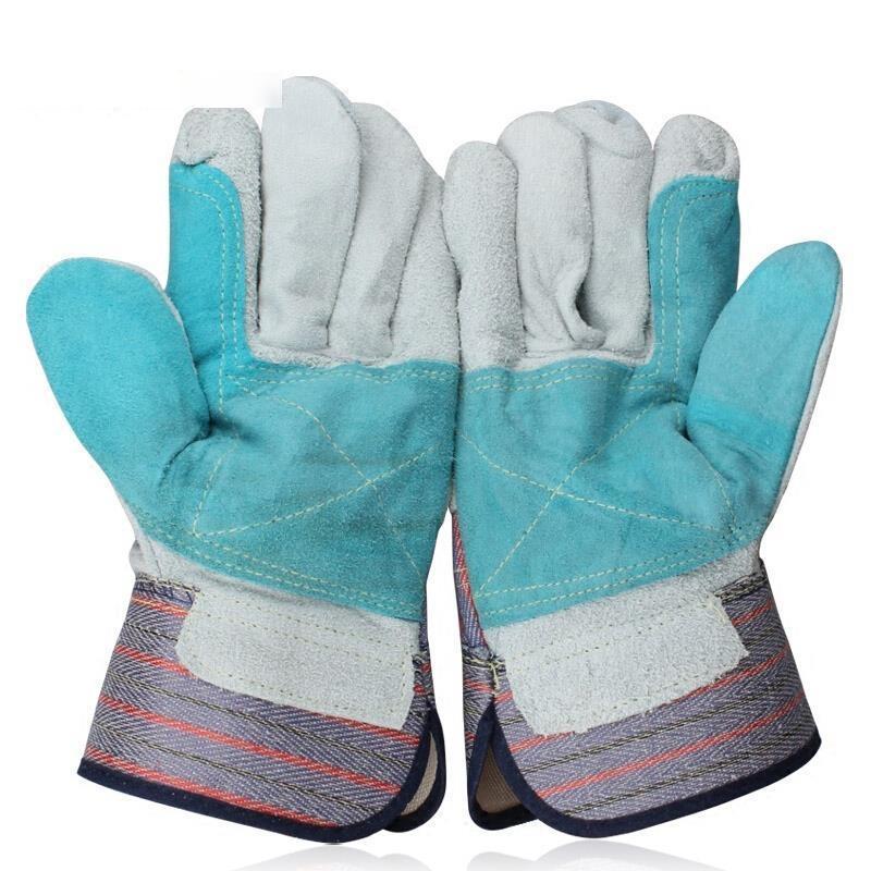 A Pair Protective Gloves Wear Resistant Stab Resistant Tear Resistant Handling Machinery Electric Welding Construction Canvas Leather Gloves L