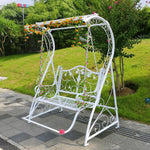 Outdoor Swing Indoor Hanging Basket Iron Rocking Chair White Outdoor Cradle Courtyard Balcony Double Swing White Lattice + Pedal + Awning With Chain