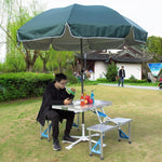 Outdoor Folding Tables And Chairs Portable Multifunctional Stall Table Aluminum Alloy 2.4m Ink Green Umbrella + Umbrella Seat