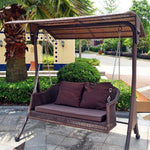 Outdoor Swing Leisure Rocking Chair Balcony Villa Terrace Hanging Anti-corrosion Wood Woven Rattan Iron Cradle Garden Courtyard Bed Double