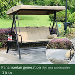 Outdoor Swing Hanging Chair Courtyard Double Rocking Iron Inner Basket Rattan Balcony Household Khaki Panama Third Generation (three Person) Dual-purpose Model