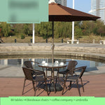 Outdoor Tables And Chairs With Umbrella Combination Open Balcony Courtyard Leisure Rattan Chair Terrace Sunshade Waterproof Rattan 80 Tables + 4 Chairs + Coffee Umbrella