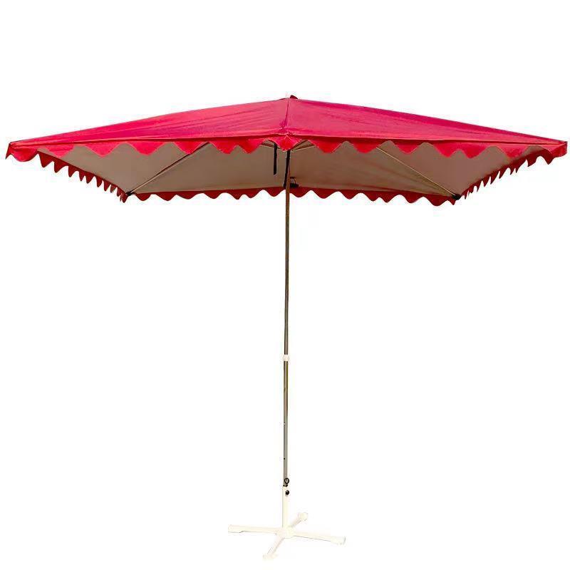 Sun Umbrella Outdoor Sunshade Stall Inclined Shop Business Square Folding Rectangular Canopy Thickening Main Umbrella Six Bone 4 × 3 Red