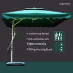 Double Top Umbrella Square Outdoor Sunshade Anti Big Sun Wrench Square Courtyard Sentry Box 4 Bone 2.2m Dark Green + Water Tank Bottom