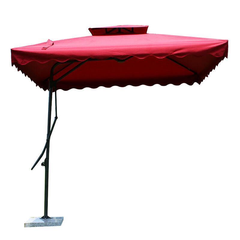 Double Top Umbrella Square Outdoor Sunshade Anti Big Sun Wrench Square Courtyard Sentry Box 4 Bone 2.2m Dark Green + Water Tank Bottom