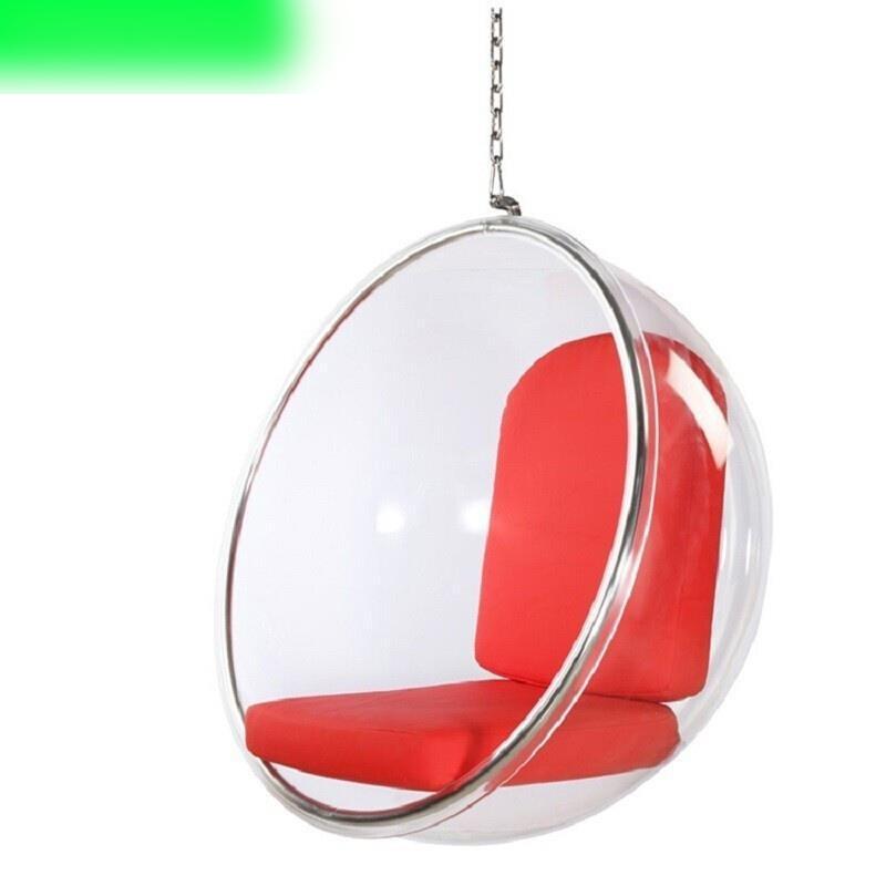 Hanging Basket Rattan Chair Nordic Wind Net Red Glass Ball Transparent Bubble Chair Hemispherical Hanging Chair Space Chair Acrylic Girl Heart Room Sitting Style (round) With Cushion And Lighting