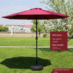 Outdoor Umbrella Sunshade Large Advertising Terrace Folding Stall Sun Umbrella Middle Column Leisure With Table And Chair Iron Straight Rod Rain Proof Wine Red + Water Seat