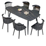 Outdoor Tables And Chairs Courtyard Balcony Garden Milk Tea Shop Rock Board Leisure Combination 6 + 1 [equipped With 16ocm Black Gold Pattern Rock Board Round Corner Long Table]
