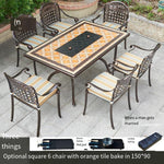 Cast Aluminum Outdoor Barbecue Table And Chair Aluminum Table And Chair Outdoor Open-air Grid 4 Chairs With Orange