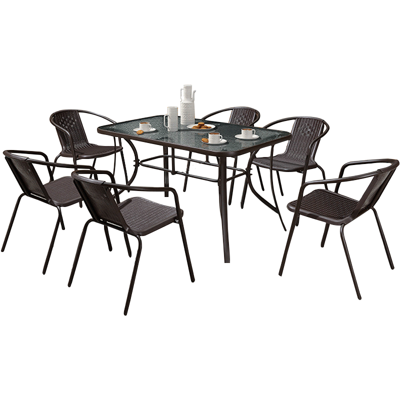 Outdoor Table And Chair Combination Balcony Modern Simple Three Piece Set Courtyard Outdoor Iron Leisure Table And Chair Table Imitation Rattan Chair 4