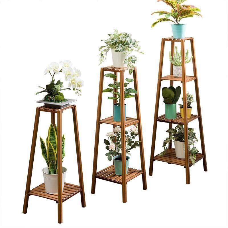 Simple European Style Creative Living Room Wooden Flower Rack Indoor Flower Rack Multi-layer Solid Wood Balcony Multi Meat Flower Pot Rack Porch Can Store Storage Rack Bonsai Rack 4 Floors