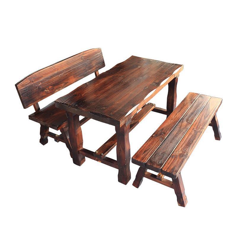 Outdoor Balcony Table And Chair Solid Wood Tea Leisure Three Piece Set Courtyard Carbonized Anticorrosive Wood Table And Chair Combination Length 120cm