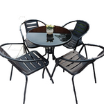 Outdoor Tables And Chairs Courtyard Three Piece Set Combined Tables And Chairs 4 + 1 [70cm Black Silk Round Table]