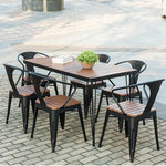Outdoor Table And Chair Combination Cafe Balcony Garden Plastic Wood Table And Chair Anti-corrosion And Sun Protection One Table And Six Chairs