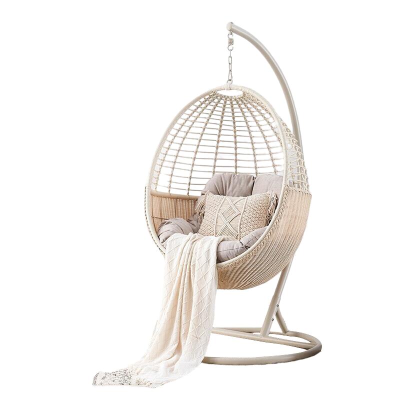 Hanging Basket Rattan Chair Single Swing Household Lazy Hammock Indoor Balcony Leisure Rocking Chair Bird's Nest Hanging Chair Bamboo Basket White