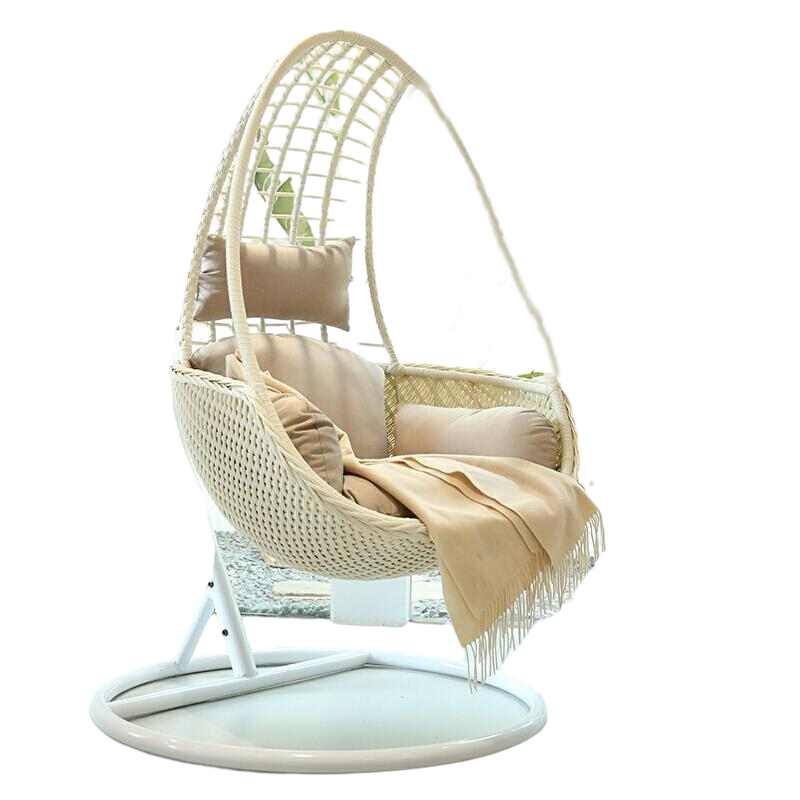 Hanging Basket Rattan Chair Single Family Hanging Chair Blue Lazy Hanging Basket Chair Indoor Swing Upgrade Ivory [cushion Carpet]