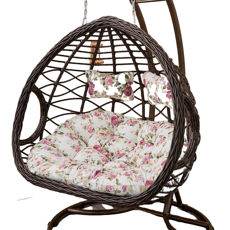 Hanging Basket Rattan Chair Double Pole Indoor Swing Hammock Hanging Basket Chair Balcony Cradle Chair Upgrade Wood Grain Color With Carpet Cushion