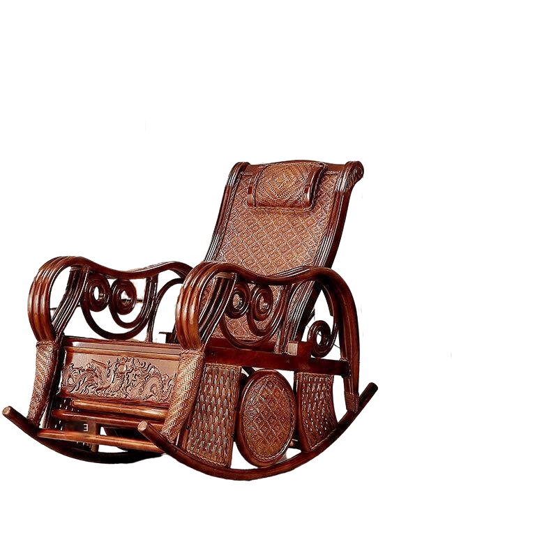 Chestnut Rocking Chair+Tea Table Combination Rattan Rocking Chair Rattan Chair Reclining Chair Rattan Weaving Rattan Art Balcony Leisure Rocking Chair Elderly Chair Lazy Chair Carefree Chair Lunch Break Afternoon Couch