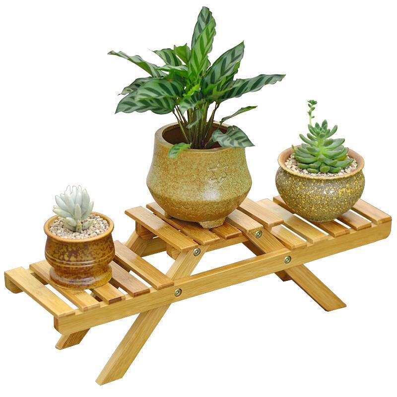 Table Top Bamboo Flower Rack Solid Wood Floor Living Room Multi-layer Folding Flower Rack Balcony Multi Meat Flower Pot Rack Storable Storage Rack Small Rack Primary Color