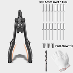 Heavy Duty Hand Riveter Long Arm Rivet Tools Includes 100-Piece Rivets and 5 Replaceable Nozzles Pop Rivet Gun with Waste Rivets Collection Bottle