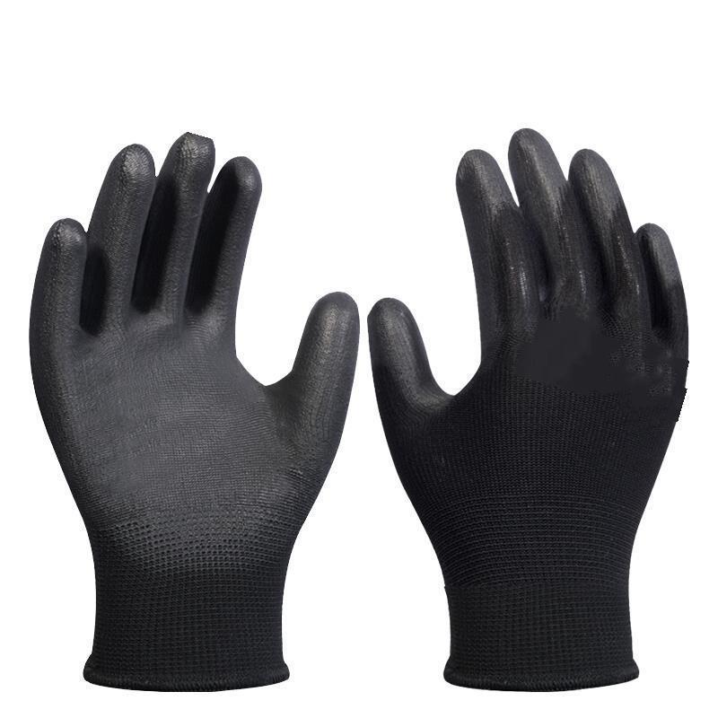 12 Pairs Of Free Size Nitrile PU Black Safety Gloves Coated Gloves Anti-Static Anti-Skid Construction Protective Gloves