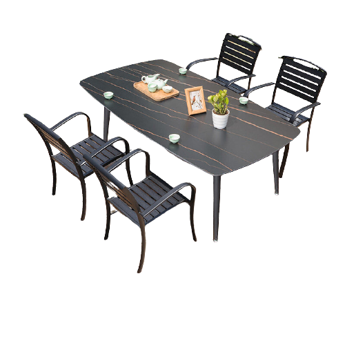Outdoor Table And Chair Courtyard Villa Garden Terrace Leisure Outdoor Plastic Wood Chair Rock Board Table Dining Outdoor Table And Chair Plastic Wood