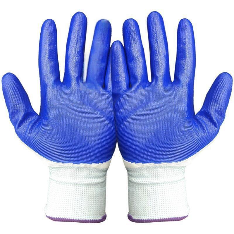 12 Pairs Cotton Gauze Gloves Labor Protection Dipping Abrasion Resistant Antiskid Gluing Industrial Protective Rubber Gloves