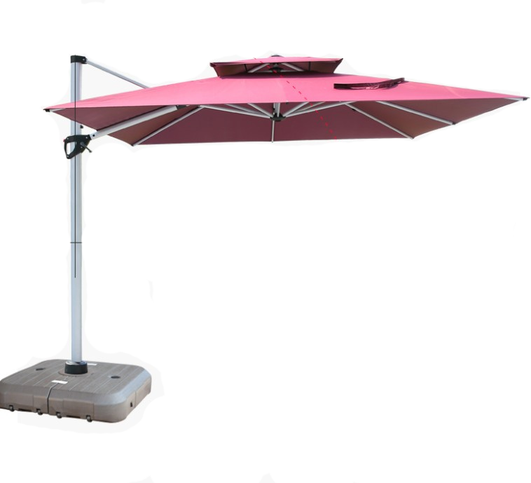 Outdoor Sunshade Courtyard Umbrella Sun Large Stall Sunscreen Anti Ultraviolet Folding Dark Green Double Top With Marble