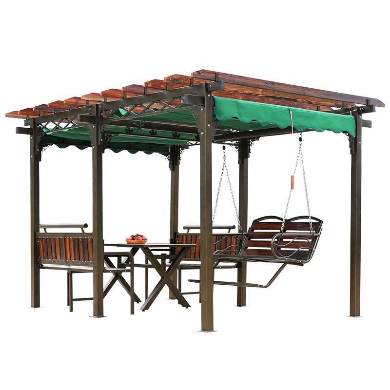 Outdoor Grape Trellis Garden Courtyard Tent Pavilion Outdoor Leisure Iron Rest Four Corner Sunshade Pavilion Antiseptic Wood Villa Swing Terrace Garden Pavilion