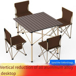 Outdoor Folding Table Folding Picnic Table Portable Aluminum Alloy Square Table Ultra Light Suit Self Driving Touring Table 4 Large Back Chairs